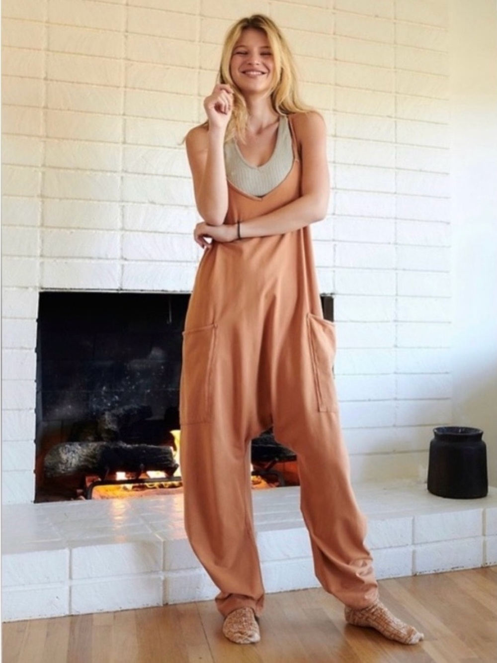 FP Movement by Free People Relaxed-Strap Romper in Rust